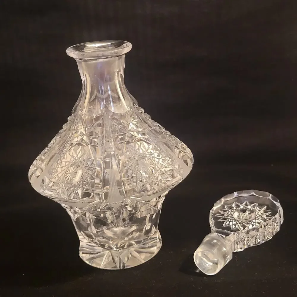 Vintage USSR Soviet-era cut crystal glass decanter Carafe with stopper